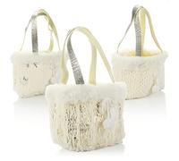 COM-FOUR® 3x Cesto natalizio - cesto regalo in peluche con design natalizio - borsa con manico - borsa regalo per Natale (3 pezzi - bianco. color argento)
