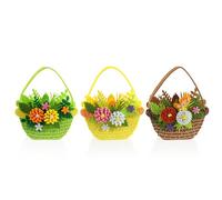 com-four® 3X Cesto Pasquale in Feltro - Cestino da riempire - Sacchetto di Feltro per Regalo - Cestino di Pasqua dai Colori Vivaci (3 cestini - Composizione Floreale)