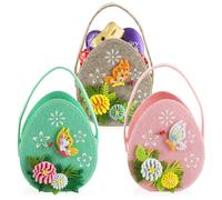 COM-FOUR® 3x Cesto pasquale in feltro - cestino da riempire - sacchetto di feltro Uovo pasquale da regalare - Nido pasquale - Decorazione pasquale (3 tasche - 18x16 cm)