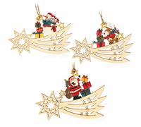 COM-FOUR® 3x Ciondolo di legno per l'albero di Natale - Ornamenti di legno per l'albero di Natale - Decorazione natalizia di legno con tre motivi