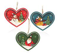 COM-FOUR® 3x Ciondolo di legno per l'albero di Natale - Ornamenti di legno per l'albero di Natale - Decorazione natalizia di legno con tre motivi