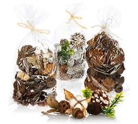 COM-FOUR® 3x Decorazioni natalizie in un sacchetto con coni e ramoscelli - addobbi natalizi - set di artigianato - decorazioni per la tavola (3x sacchetti: coni marrone/bianco. Rami)