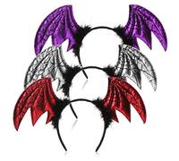 Com-four® 3x Diademi di Halloween per Bambini e Adulti - Fascia per Carnevale - Cerchietto - Travestimento [La Selezione Varia] (03 Pezzi - Ali)