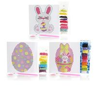 com-four® 3x Diamond Art Set Easter Pattern - Pittura a mosaico con numeri per immagini fai-da-te con pietre colorate - Diamond Painting [la selezione varia] (Set 1 - Pasqua)