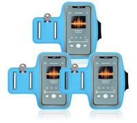 COM-FOUR® 3x Fascia da braccio sportiva - Borsa da braccio per smartphone - Borsa per MP3 e cellulare per la parte superiore del braccio - Ideale per corsa, jogging e sport (3 pezzi - blu)