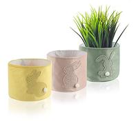 com-four® 3x Fioriere Pasquali - Cesto Pasquale con Coniglietto Pasquale da regalare - graziosi cestini regalo con motivo pasquale per l'inizio della primavera - Ø 16 cm (verde - giallo - rosa)