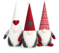 com-four® 3X Gnomi di Natale Fermaporta 40 cm, Modelli Misti | Figure con cappelli in tessuto, barbe e cuori, 1,4 kg ciascuna, per porta, mensola, davanzale, ufficio e vetrina