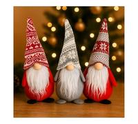com-four® 3x Gnomo Natalizio 33 cm - Troll Scandinavo Decorativo - Figura Invernale - Soprammobile - Folletto Svedese con Barba & Cappello Lavorato a Maglia - Addobbo (3x - grau/weiß/rot - 33cm)