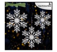COM-FOUR® 3x Grandi pendenti decorativi fiocchi di neve - Pendenti trasparenti a forma di fiocco di neve da 30 cm, 25,5 cm e 21 cm con cordino - Ganci per albero di Natale e ganci natalizi
