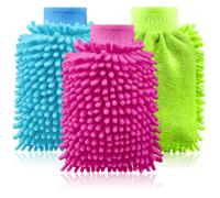 com-four® 3x Guanto da lavaggio per auto e casa - guanto in microfibra - guanto per la pulizia per la cura dell'auto e altro (3 pezzi: blu/rosa/verde neon)