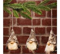 com-four® 3X LED Appendiabiti Nano con Naso e Barba - Nano scandinavo con Cappello a Punta - Babbo Natale Svedese da Appendere (3 pezzi - gnomi - fiocchi di neve)