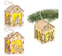 COM-FOUR® 3x LED decorazione casa appendiabiti - decorazione sospesa con case in legno invernali - lampade LED bianco caldo - ciondoli decorativi albero di Natale a LED (Casa - 3 pezzi)