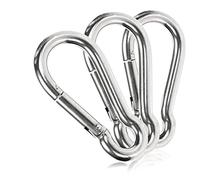 COM-FOUR® 3x Moschettoni - Moschettone premium in acciaio inossidabile 304 resistente alle intemperie - gancio in acciaio con capacità di carico di 36 kg per portachiavi, casa, artigianato - 40 x 4 mm