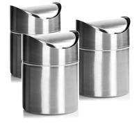 com-four® 3x pattumiere con coperchio basculante - pattumiera da tavolo in acciaio inox - pattumiera per cosmetici - pattumiera da cucina - mini pattumiera (3x color argento - acciaio inossidabile)