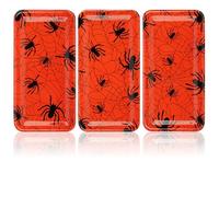 com-four® 3x piatti di plastica di Halloween - piatti decorativi riutilizzabili a forma di ragno - piatti decorativi per uso alimentare - piatti da portata lavabili (3 pezzi - ragno)