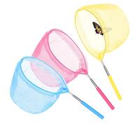 COM-FOUR® 3x rete estensibile per bambini - rete per insetti con asta telescopica - rete da pesca per bambini - rete per bambini colorata [la selezione varia] (3 pezzi - blu giallo rosa)