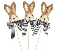 com-four® 3X Stecche Decorative a Forma di Coniglio, Decorazioni con Fiocco, da infilare in vasi e aiuole, Supporto Decorativo, Decorazione Pasquale (Nastro Nero - 3 Pezzi)