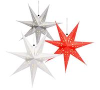 com-four® 3X Stella Luminosa in 3D con LED - Stella di Natale con Illuminazione a LED e Timer - Stella di Carta Premium da Appendere