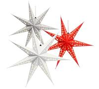 COM-FOUR® 3x Stella luminosa in 3D con LED - Stella di Natale con illuminazione a LED e timer - Stella di carta premium da appendere