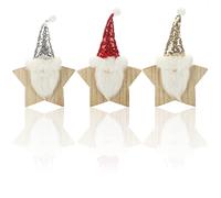 com-four® 3X Supporto in Legno per Natale - gnomi in Feltro a Forma di Stella in Legno per Stare in Piedi - Figure Decorative in Legno Gioielli Decorativi (Stelle - Oro/Argento/Rosso)