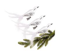 com-four® 3X Uccello su Clip - Uccelli Lucidi con lunghe Penne della Coda Bianche - Gioielli Decorativi per la Casa - Decorazione della Stanza con Piccole Paillettes