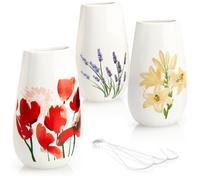 com-four® 3x Umidificatore Termosifoni in Ceramica a Forma di Goccia - Evaporatore d’Acqua con Design Fiori per Umidificare l’Aria della Stanza, Bianco (bianco - tulipano. Giacinto d'uva. Lily)