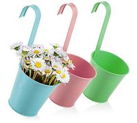 com-four® 3x vasi da fiori sospesi per balconi - vasi sospesi in colori vivaci per piante ed erbe aromatiche - vasi da fiori con ganci [la selezione varia] (03x Pentola in metallo - multicolore)