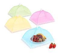 com-four® 4 coprivivande Pieghevoli, Protezione Anti-Mosche Ø 30 cm | Coperture colorate con rete in nylon fine per festa in giardino, barbecue, picnic e campeggio [Selezione variabile]