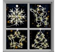 com-four® 4 luci di Natale a LED XL - Catena luminosa per finestra con attacco a ventosa 35-42 cm - Decorazione a LED bianco caldo con 24 luci - Decorazione per finestra (4 Stück)