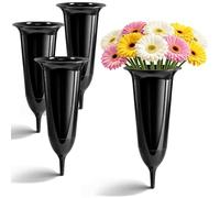 com-four® 4 vasi funerari neri 23 cm - vaso con picchetto per tombe - contenitore resistente alle intemperie per fiori e composizioni - plastica per giardino o balcone (27 cm - 04 pezzi)