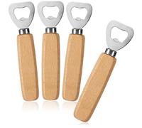 COM-FOUR® 4x Apribottiglie in acciaio inossidabile con manico ergonomico in legno di faggio - apribottiglie senza logo (04 pezzi - legno)