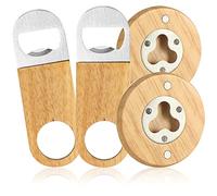 COM-FOUR® 4x apribottiglie in acciaio inossidabile con un pratico manico in legno naturale - apribottiglie dal design semplice (4 pezzi legno Acciaio 2x piatto 2x tondo)
