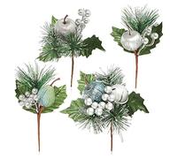 com-four® 4x composizioni decorative, ramoscelli come fantastiche decorazioni natalizie, bellissime decorazioni per la stanza, anche per ghirlande e composizioni floreali (verde - piccolo - con mele)