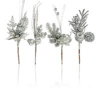 com-four® 4x composizioni decorative, ramoscelli come fantastiche decorazioni natalizie, bellissime decorazioni per la stanza, anche per ghirlande e composizioni floreali (argento - medio)