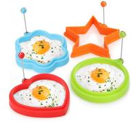 COM-FOUR® 4x Forma per padella - Forma in silicone per uova in padella cerchio, fiore, stella, cuore - forma per pancakes con manico protezione calore (04 pezzi - mix - colorato)