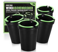 Com-Four® 4X Posacenere per Esterni - Anti Vento con Coperchio Luminoso - Vasi Anti-Tempesta per Auto, Ø 8 cm (04 Pezzi - Nero)