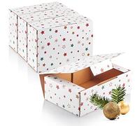 COM-FOUR® 4x scatole regalo per Natale - scatole regalo con motivi natalizi - scatola pieghevole in cartone robusto - scatola di cartone pieghevole (4 pezzi - bianco - stelle/fiocco di neve)