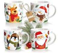 com-four® 4x tazze da caffè in ceramica 400 ml, tazze natalizie colorate