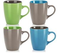com-four® 4x tazze da caffè in ceramica - caffettiera per bevande fredde e calde - tazze da caffè dal design moderno - tazza con manico colorato - tazza da bere 300 ml (.4x - blu/verde/grigio)
