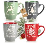 com-four® 4x tazze da caffè in ceramica - tazze da caffè dal moderno design natalizio - caffettiere per bevande fredde e calde - tazze con manico colorato 250 ml (rosso/grigio/verde/blu - 250 ml)