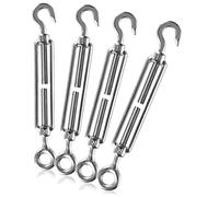 com-four® 4x tenditori a gancio e occhiello M5, tenditori in acciaio inossidabile 304, tenditori di fune per il fissaggio di vele ombreggianti, tralicci e altro (04 pezzi - Tenditore M5-5mm)