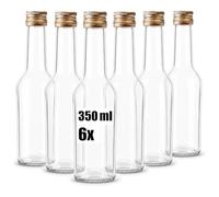 com-four® 6 Bottiglie di Vetro 350ml con Tappo a Vite | Bottiglie tonde vuote per succhi, sciroppi, liquori, olio, aceto e specialità fatte in casa con tappo in metallo