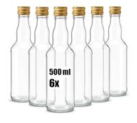 com-four® 6 Bottiglie di Vetro 500ml con Tappo a Vite | Bottiglie tonde vuote per succhi, sciroppi, liquori, olio, aceto e specialità fatte in casa con tappo in metallo