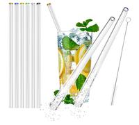 COM-FOUR® 6 cannucce in vetro borosilicato, 23 cm, cannuccia con pennello di pulizia, riutilizzabile (06 pezzi - colorato dritto)