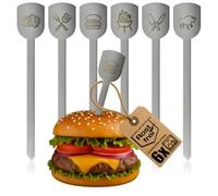 com-four® 6 spiedini burger acciaio inox 19 cm, punte metalliche con impugnatura ampia aperta, accessori grill, servizio per carne macinata, verdure (6x - largo - 19 cm)