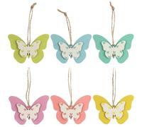 COM-FOUR® 6x Appendini decorativi in legno - farfalle colorate da appendere - ciondoli in legno per albero di Pasqua - farfalle decorative (6 pezzi - 6 colori)