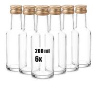 com-four® 6x Bottiglia di Vetro con Tappo a Vite 200ml, da Riempire | Bottiglie tonde vuote per succhi, sciroppi, liquori, olio, aceto e specialità fatte in casa con tappo in metallo