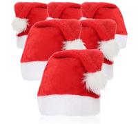 com-four® 6x Cappello di Babbo Natale in peluche con pompon - Cappello di Natale X-Mas per Natale e Babbo Natale - Cappello di peluche per costume di Babbo Natale (Rosso con pelliccia - 6 pezzi)