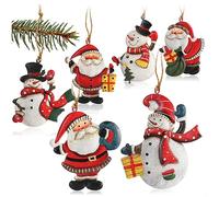 COM-FOUR® 6x Ciondoli in metallo per l'albero di Natale - Addobbi natalizi con pupazzo di neve e Babbo Natale (6 pezzi - grande)