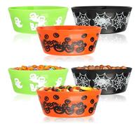 com-four® 6x Ciotole per Snack di Halloween - Set di Ciotole per Dolci confezionati - Piatti per Snack in Plastica - Stoviglie per Feste per Halloween e Feste a Tema (6 pezzi - 3 colori)